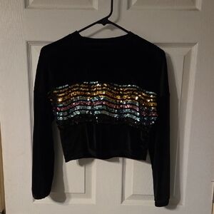 Source Unknown Black Sequin Crop Top